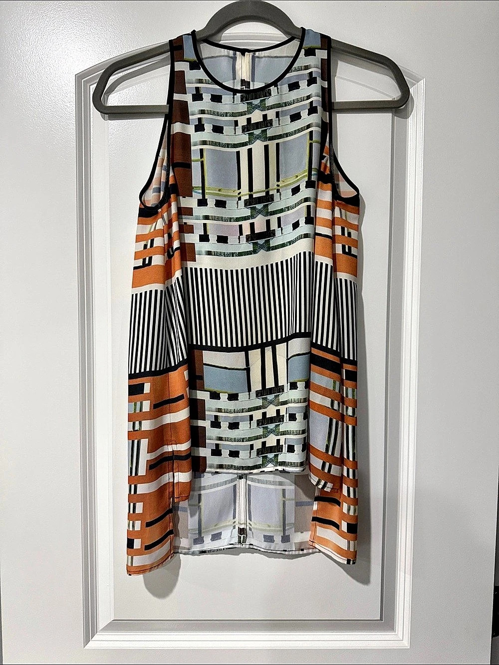 Clover Canyon Geometric Mini Dress in White & Orange Size Small Like New